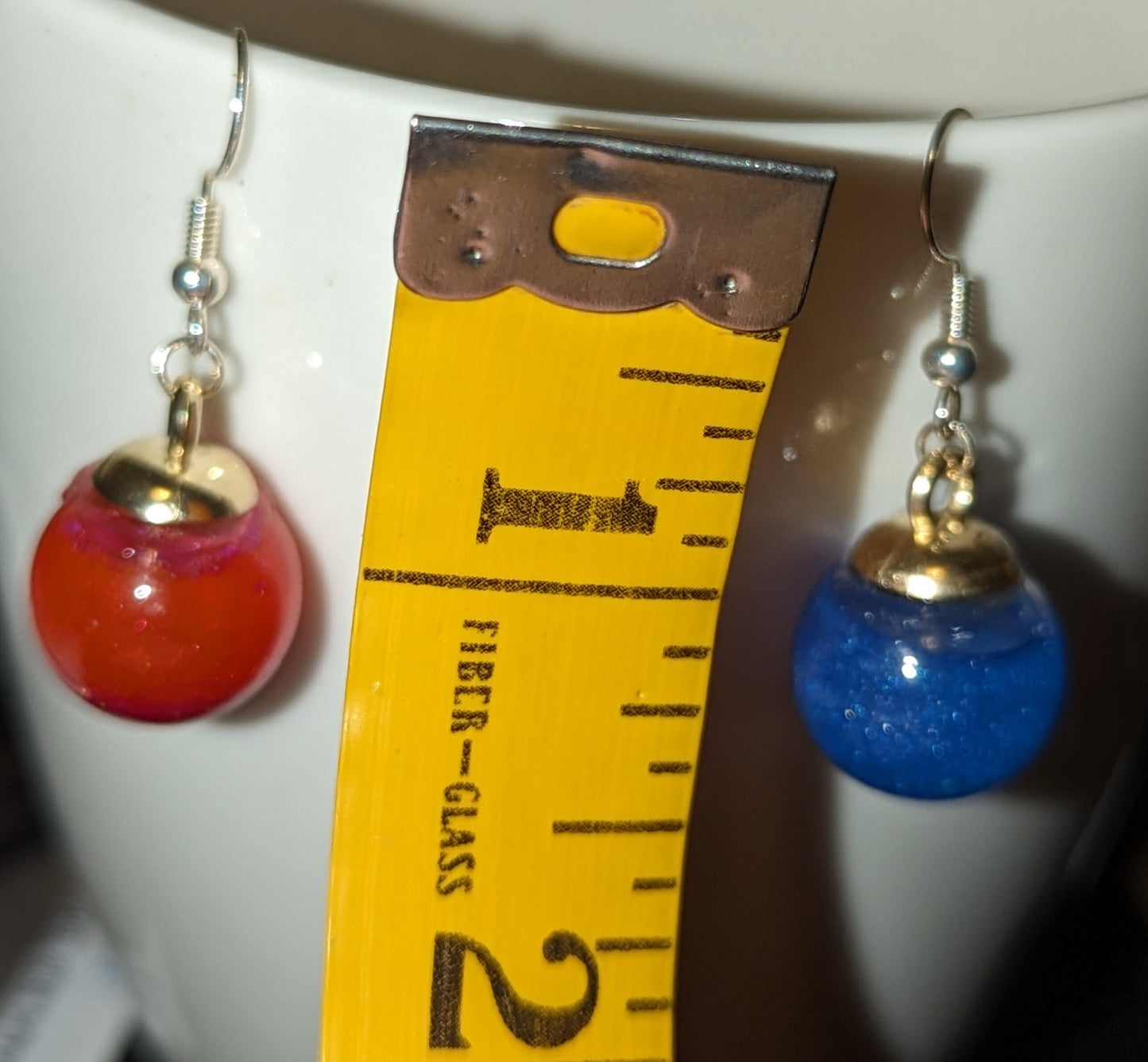 Red Health and Blue Mana Ball Dangle Earrings with Holographic glitter