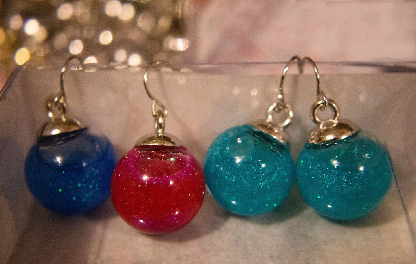 Red Health and Blue Mana Ball Dangle Earrings with Holographic glitter