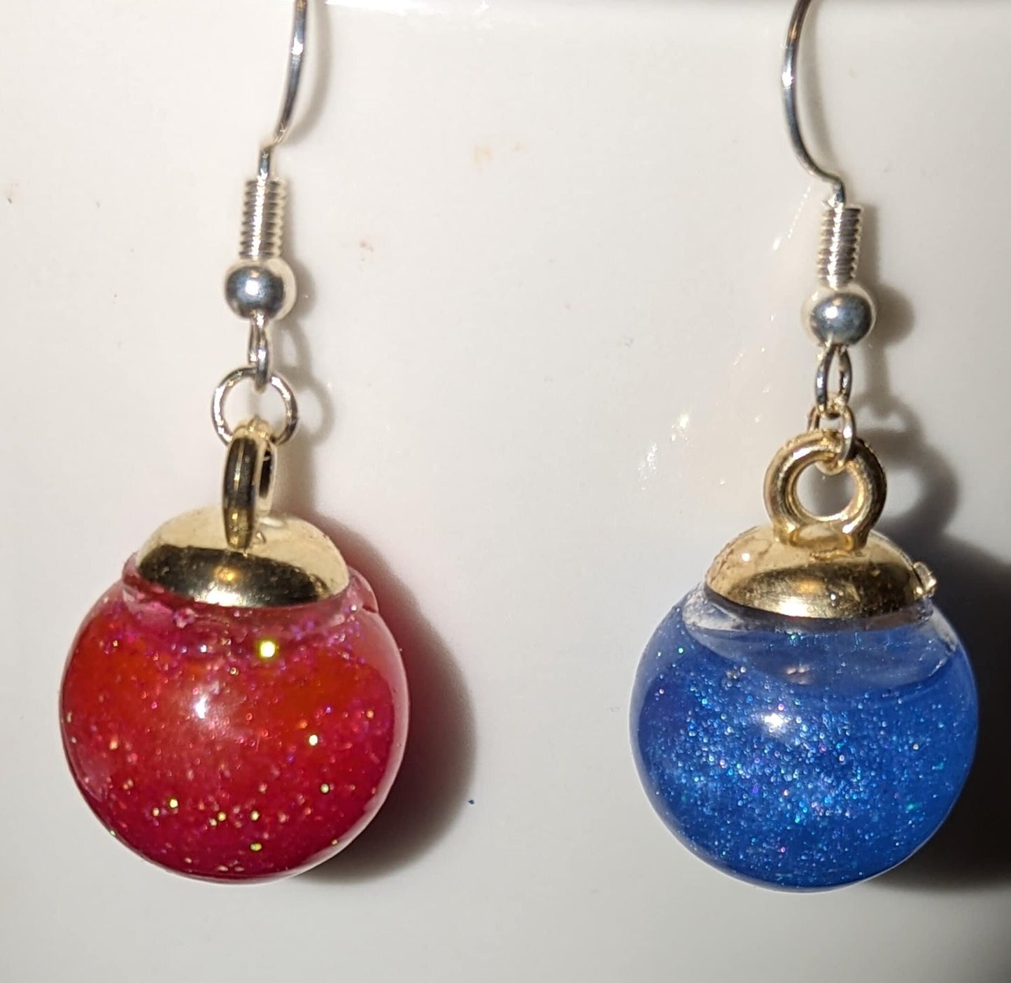 Red Health and Blue Mana Ball Dangle Earrings with Holographic glitter