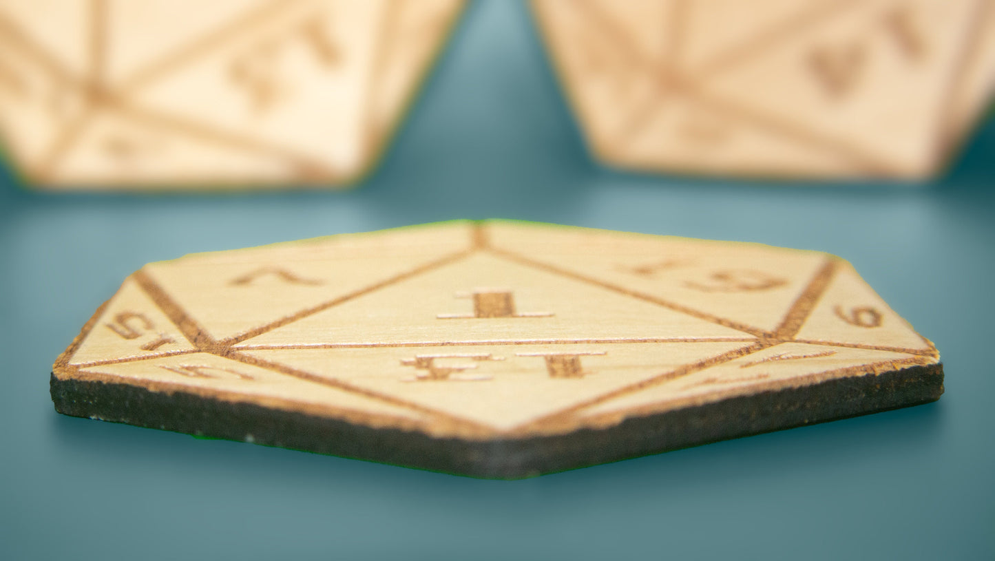 D20 Wood Coin Toss Coaster Set