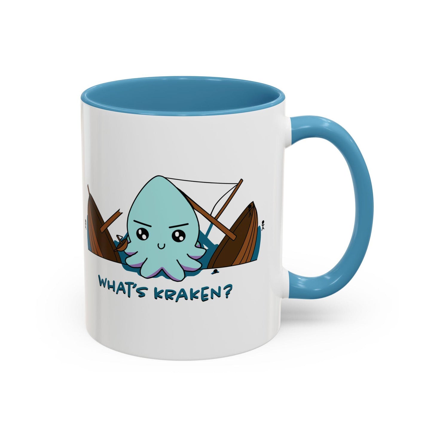 Cartoon Kraken Pirate Ship Accent Coffee Mug (11, 15oz) - Funny Ocean Theme Cup, Sea Creature Novelty Gift for Pirate Fans, Nautical Coffee