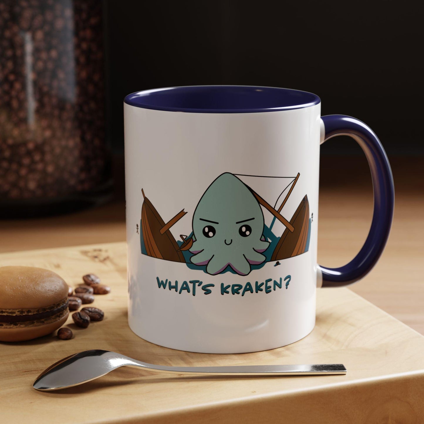 Cartoon Kraken Pirate Ship Accent Coffee Mug (11, 15oz) - Funny Ocean Theme Cup, Sea Creature Novelty Gift for Pirate Fans, Nautical Coffee