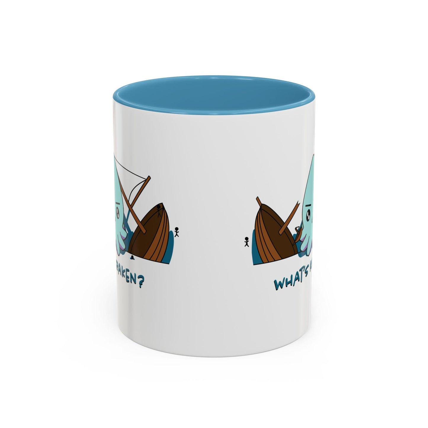 Cartoon Kraken Pirate Ship Accent Coffee Mug (11, 15oz) - Funny Ocean Theme Cup, Sea Creature Novelty Gift for Pirate Fans, Nautical Coffee