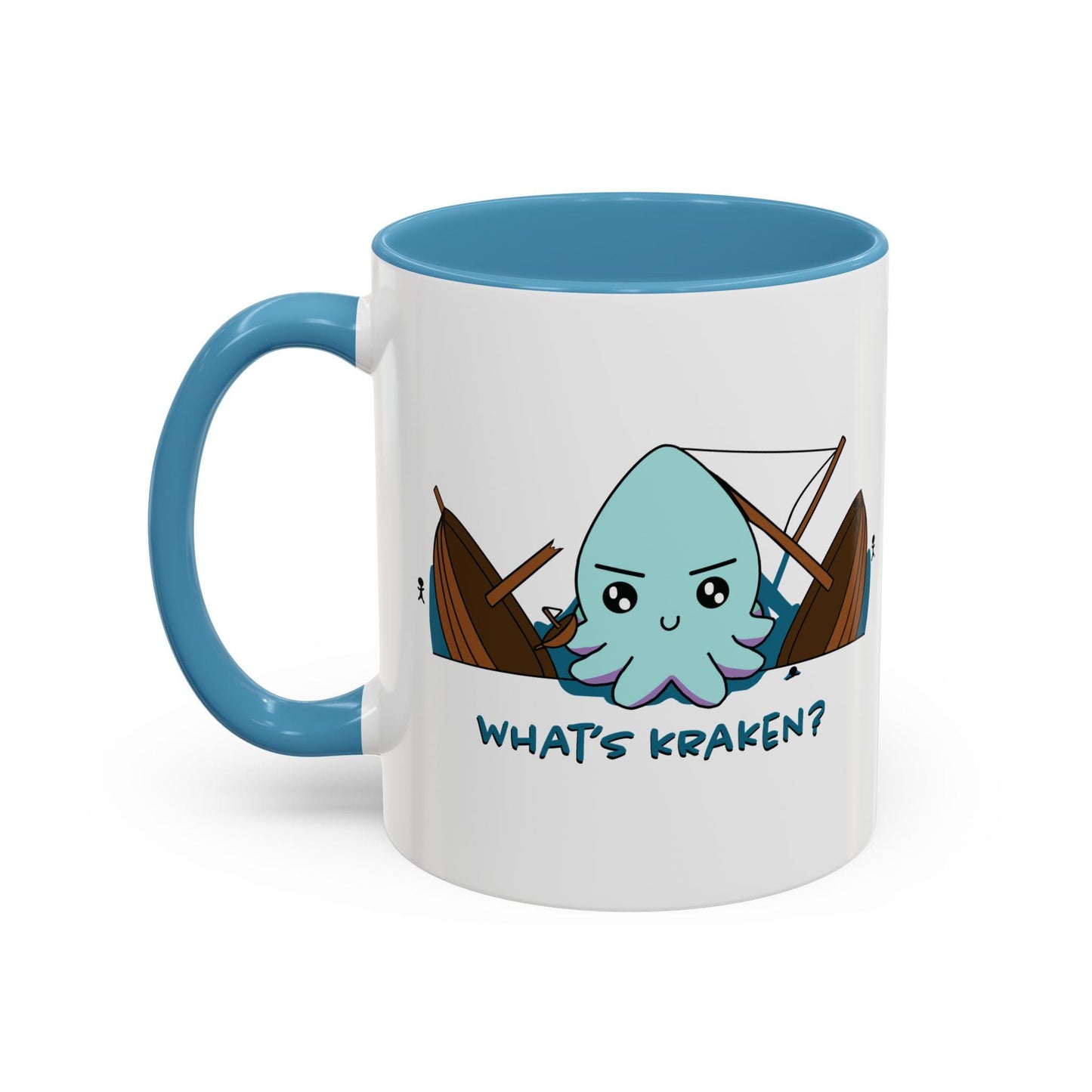 Cartoon Kraken Pirate Ship Accent Coffee Mug (11, 15oz) - Funny Ocean Theme Cup, Sea Creature Novelty Gift for Pirate Fans, Nautical Coffee